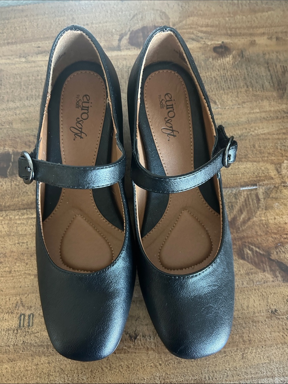 EuroSoft Black Mary Jane Flats with Cushioned Insole and Buckle Strap
